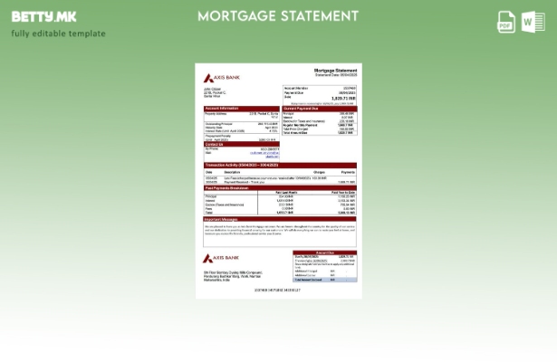 модерен стил Извештај за хипотека на India Axis Bank Шаблон за шаблон Word и PDF